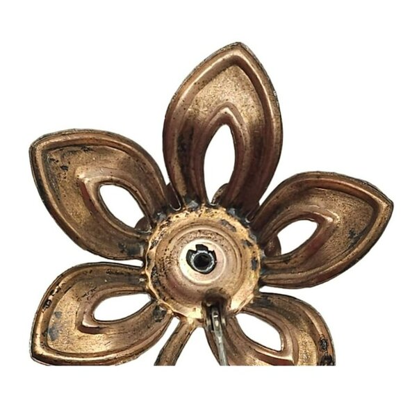 Sterling Silver Vermeil Large Flower Leaf Brooch Pin Rose Gold Tone Vintage - Picture 4 of 6